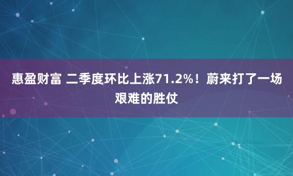 惠盈财富 二季度环比上涨71.2%！蔚来打了一场艰难的胜仗